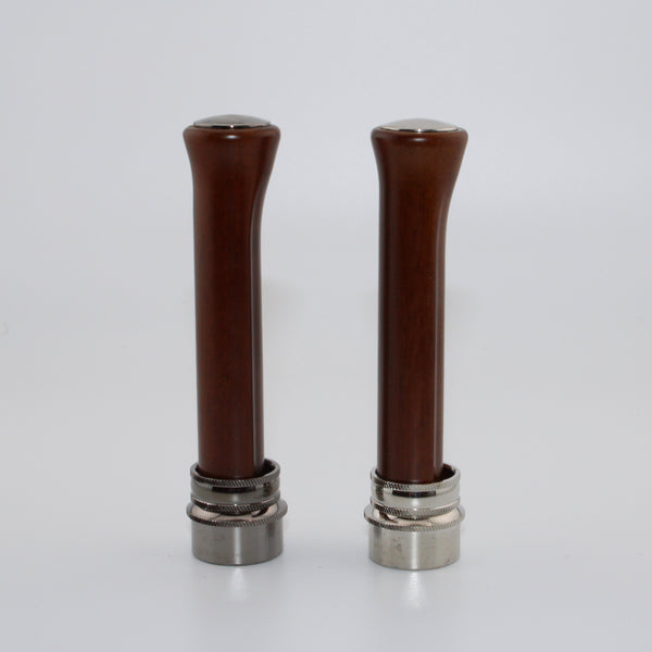Up-locking mortised slide band reel seat in cocobolo with plated hardware